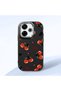 Redmi 13X Compatible Camera Protected Black Soft Silicone Phone Case Cherry Patterned