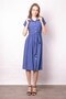 Women's Drop-Shoulder Waist Ruched Pocketed Belt Li Midi Length Below Knee Dress-Indigo - 3