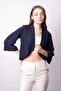 Women's Shawl Collar Capri Sleeve Cardigan Jacket with Elastic Back - Navy Blue - 2