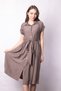Women's Drop-Shoulder Waist Ruched Pocketed Belt Li Midi Length Below Knee Dress-Smoke - 5