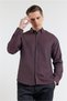 Burgundy-Black Buttoned Collar Long Sleeve Pocketless Slim Fit Cotton Shirt 1004255233 - 3