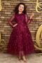 Girl's Purple Dress with Transparent Sleeves and Collar, Tulle Pieces and Leaf Detail - 2