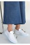 Women's White Leather Rubber Laced Sports Shoes - 2