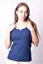 Women's Stretch Fabric Stretchy Knitwear Square Neck Ribbed Knit Body Blouse-Navy Blue - 6