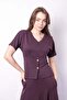 Women's Soft-Textured Stretchy Fabric V-Neck Short Sleeve Button-Front Blouse-Burgundy - 2