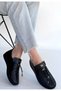 Women's Black Leather Rubber Laced Sports Shoes
