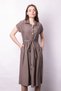 Women's Drop-Shoulder Waist Ruched Pocketed Belt Li Midi Length Below Knee Dress-Smoke - 3