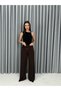 Gold Buckled Wide-Leg Trousers Brown Color
