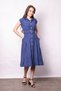 Women's Embroidered Collar Dress Drop-Shoulder Pocketed Pili Melton Li Midi Length Below Knee Belt Li Dress-Indigo - 2