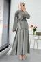 Premium Shoulder Gold Buttoned Skirt Suit - Green - 6