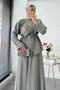 Premium Shoulder Gold Buttoned Skirt Suit - Green - 3
