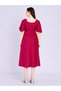 Dark Pink Square Neck Midi Dress with Buckle Detail - 4