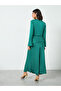Green Satin Bell Sleeves Maxi Dress - 5