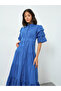 Blue Schiffli Tiered Cotton Maxi Dress with Belt - 4