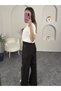 Wide Leg High Waist Jeans with Stone Detail in Brown Color - 4