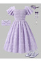 Girls Purple Embellished Smocked Detail Midi Dress