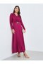 Magenta Satin Pleated A-Line Maxi Dress