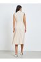 Beige Blazer Midi Dress with Tie Up Belt - 5