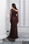Women's Brown Chest Detailed Long Lace Evening Dress - 6