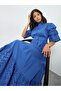 Blue Schiffli Tiered Cotton Maxi Dress with Belt - 2