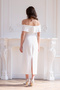 Women's White Boat Neck Slit Promise Engagement Wedding Evening Dress - 6
