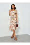 Multi Floral Sheath Midi Dress with Frill Sleeve - 4