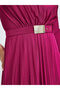 Magenta Satin Pleated A-Line Maxi Dress - 4