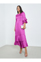 Purple Flute Sleeves A-Line Maxi Dress - 3