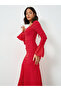 Red Textured Sweetheart Neck Midi Dress - 3
