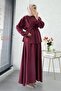Premium Shoulder Gold Buttoned Skirt Suit - Burgundy - 6