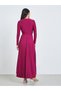 Magenta Satin Pleated A-Line Maxi Dress - 5