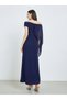 Navy Blue Draped Cape Sleeve Maxi Dress - 5