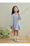 Girls Blue Cotton Ruffle Hem Knee Length Dress - 7