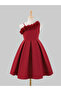 Girls Red One Shoulder Flower Details Ruffle Mini Dress - 3