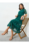 Green Lace Tiered Midi Dress - 2