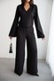 Women's Crinkle Fabric Button Shirt and High Waist Wide-Leg Pant Set - 3