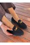 Black Suede (Teseri) Gold Spiral Buckle Detail Women's Loafers - 3