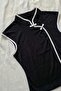 Mandarin Collar Black Striped Qipao Y2K Short Sleeve Cropped - 3