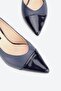 Women's Dark Blue Genuine Leather Classic Shoes with Medium Heel, Size 35-41 - 3