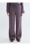 Plum Color Elastic Waist Wide Leg Women's Trousers - 5