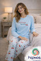 طقم بيجامة نسائي بأكمام طويلة باللون الأزرق من Cherry Mood مطبوع Cherry منقوش ذو قصة مريحة - 2