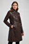 Coffee Laura Long Women's Buttoned Slim Fit Lined Long Genuine Leather Coat