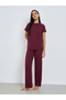 Burgundy Short Sleeve T-Shirt with Shorts and Pyjama Set - 2