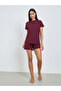 Burgundy Short Sleeve T-Shirt with Shorts and Pyjama Set - 3