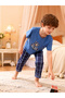 Boys Blue Bear Print Round Neck T-Shirt and Pyjama Set - 5
