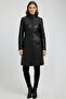 Black Laura Long Women's Buttoned Slim Fit Lined Long Genuine Leather Coat - 3