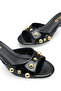 Delavona Black Patent Leather Women's Staple Detailed Round Toe Comfortable Thin Short Kitten Heeled Slippers
