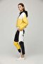 Yellow White Black Hooded Zippered Pocket Pack Colorblock Women's Genuine Leather Coats with Adjustable Waist - 2