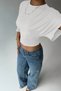 Women's White Cropped Blouse Half Sleeve Loose Fit High Waist Ruched Basic T-Shirt - 3