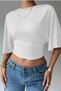 Women's White Cropped Blouse Half Sleeve Loose Fit High Waist Ruched Basic T-Shirt - 5